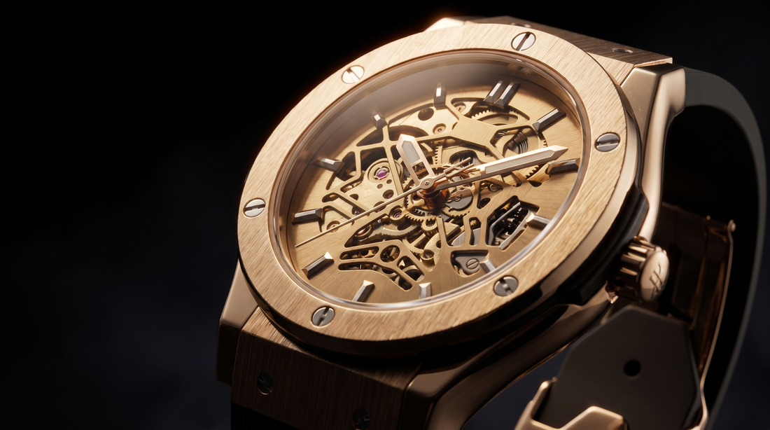 Mecanismo automático esqueleto reloj ThriveX Golden - New Concept Chile