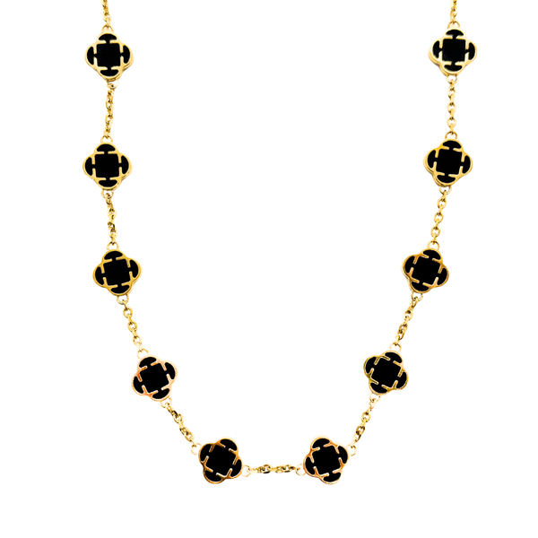 Collar hombre acero trébol cuatro hojas dorado esmalte negro New Concept Chile Noir Luck