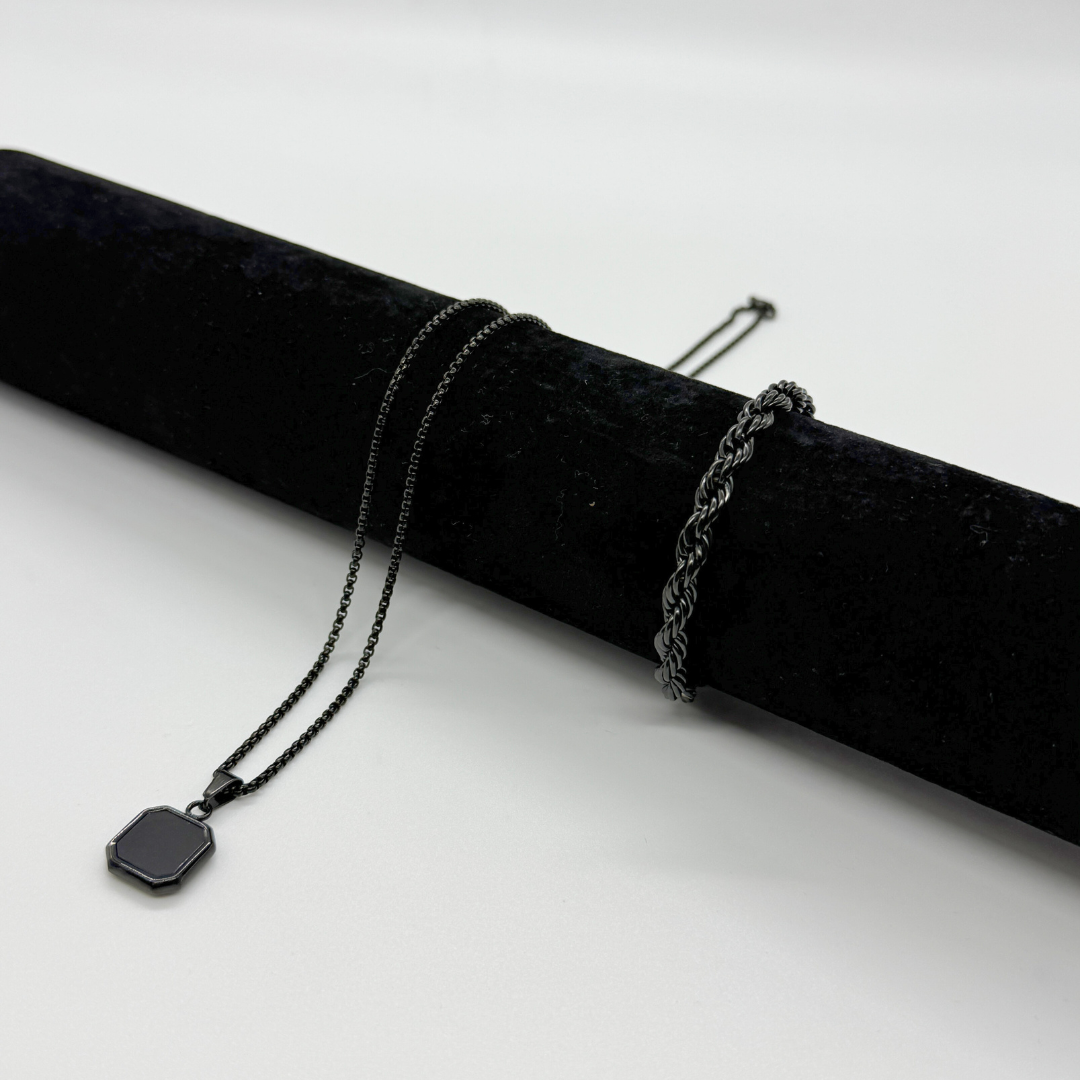 Collar Octavus Black + Pulsera Braid Black 6mm