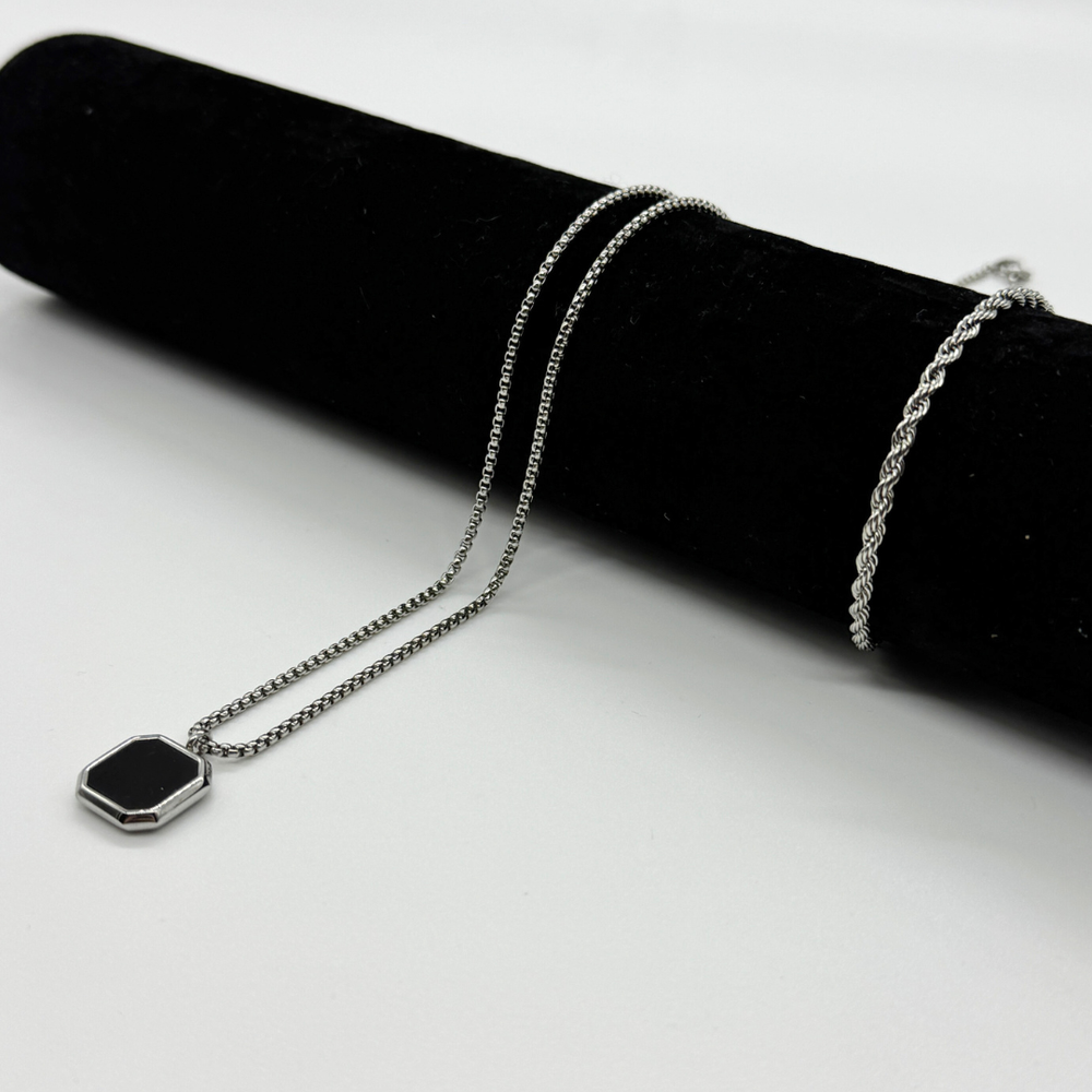 Collar Octavus Silver + Pulsera Rope 3mm Silver