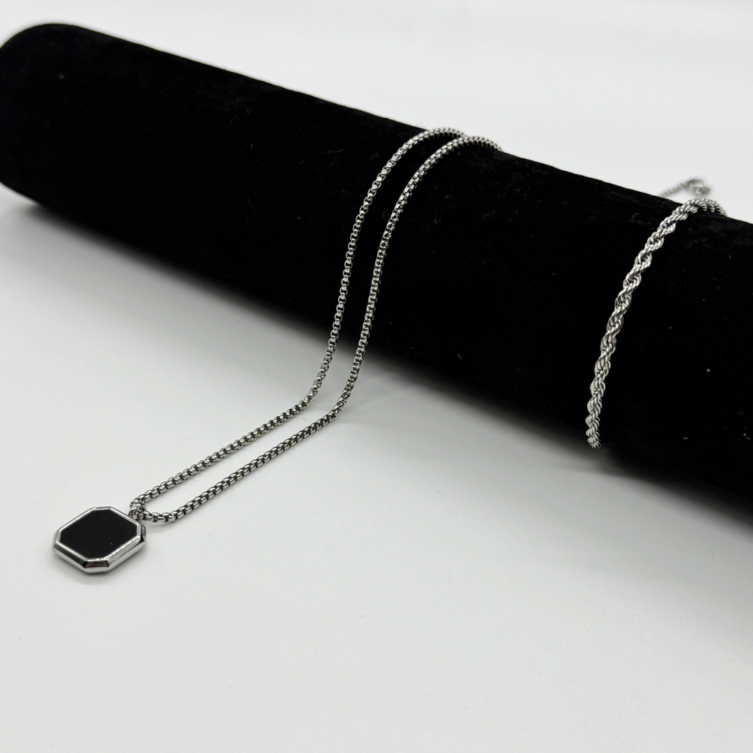 Collar Octavus Silver + Pulsera Rope 3mm Silver