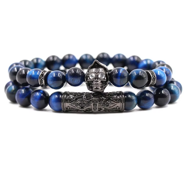 Pulsera hombre doble ágata negra dijes cobre New Concept Chile Eternal Abyss