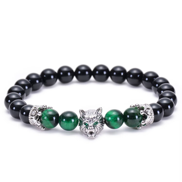Pulsera hombre piedras naturales dije lobo cobre New Concept Chile Wolf