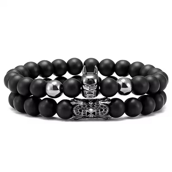 Pulsera hombre doble ágata negra Batman tribal cobre New Concept Chile Dominus Armor