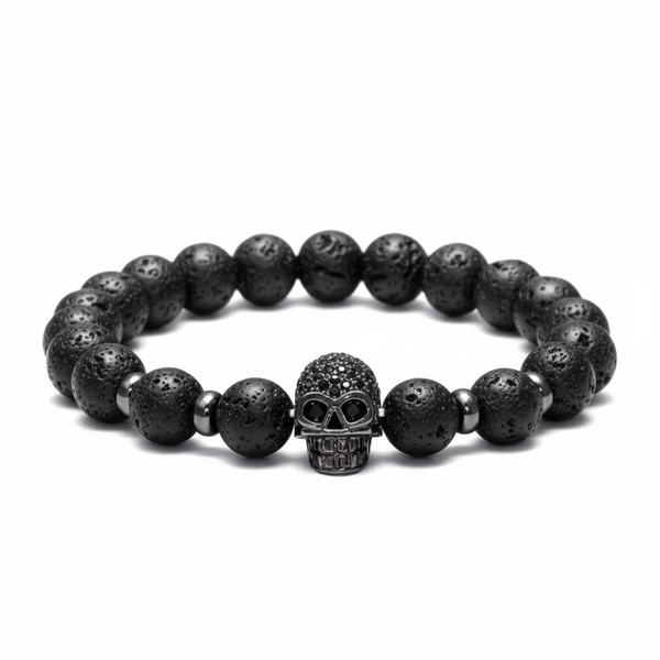 Pulsera hombre piedra volcánica calavera cobre New Concept Chile Mortem