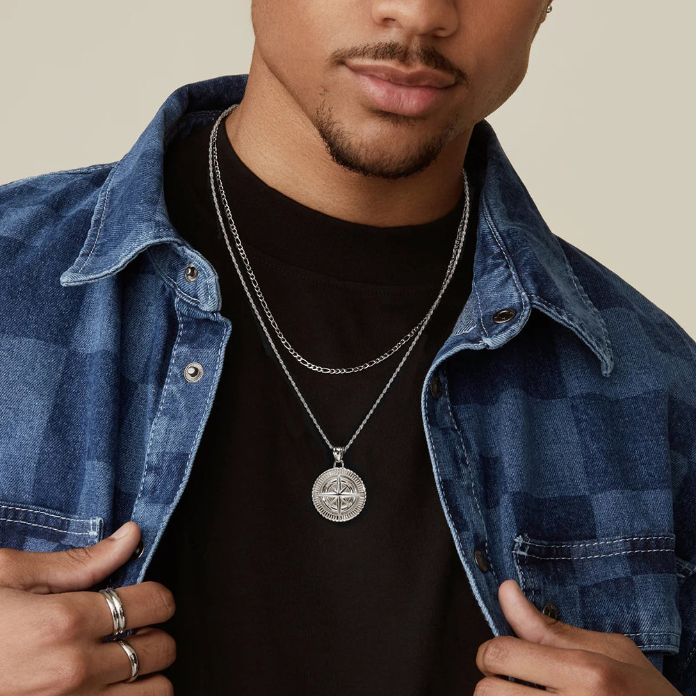 Collar Silver Compass Plata 925