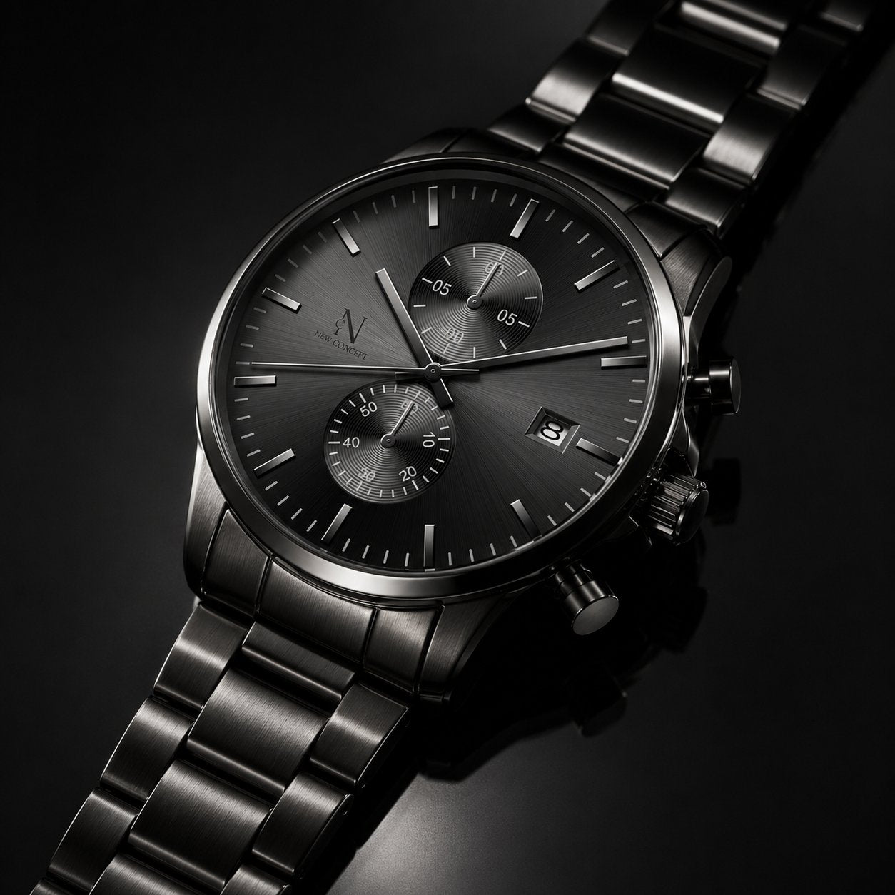 Reloj New Concept EclipseX hero shot angular fondo negro premium
