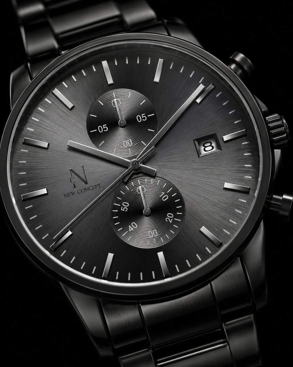 Reloj New Concept EclipseX macro detalle dial cronógrafo acero