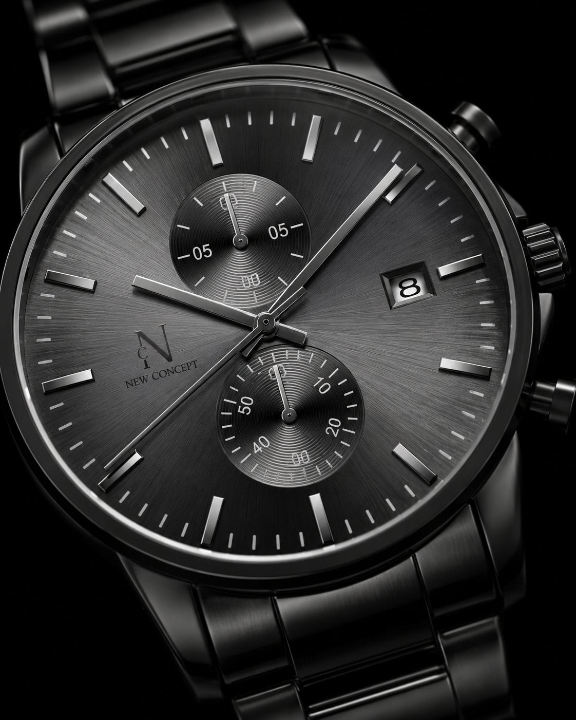 Reloj New Concept EclipseX macro detalle dial cronógrafo acero