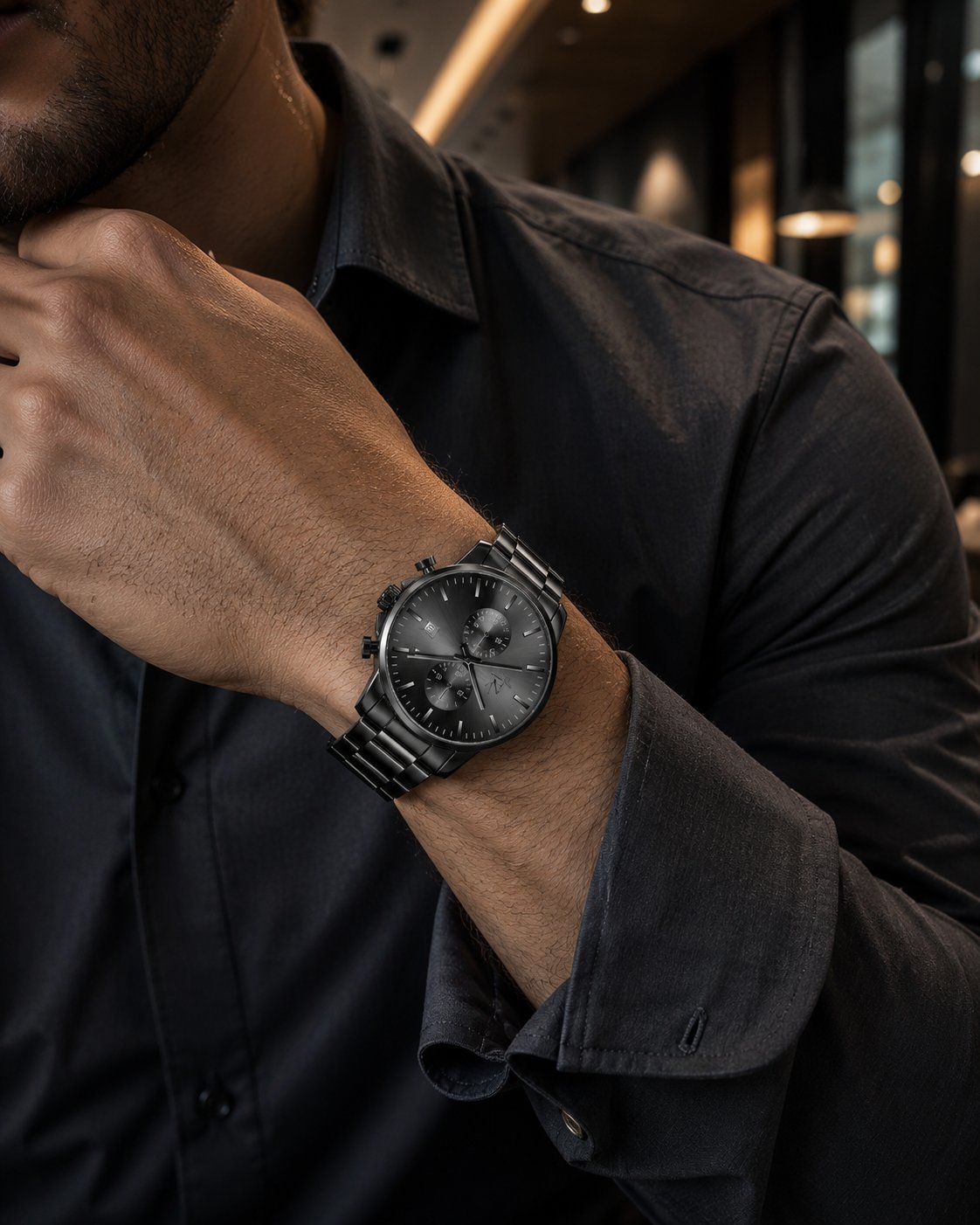 Reloj New Concept EclipseX en muñeca hombre camisa oscura lifestyle