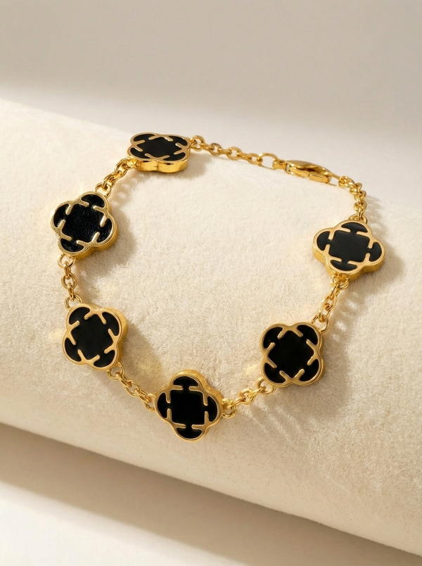 Pulsera hombre acero trébol cuatro hojas esmalte negro New Concept Chile Noir Luck