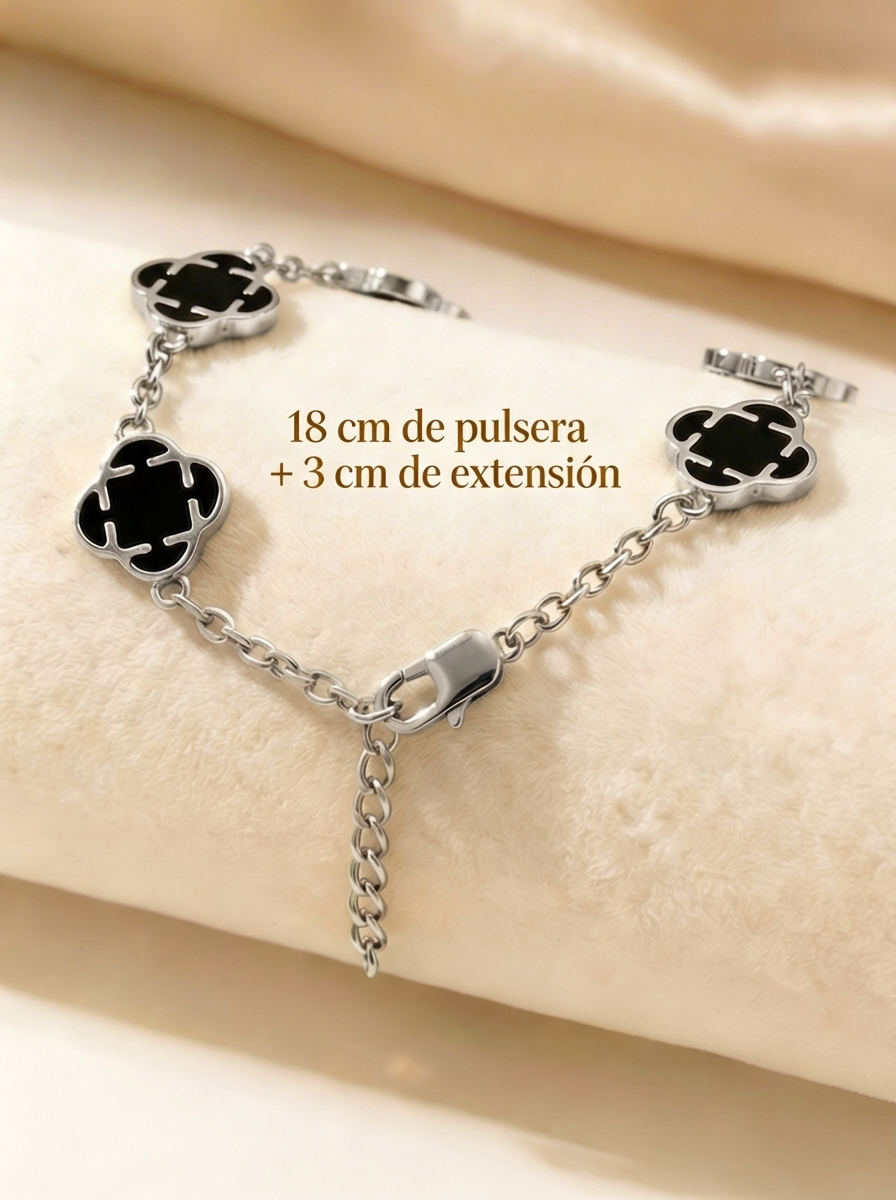 Pulsera Noir Luck trébol buena suerte acero masculina New Concept Chile
