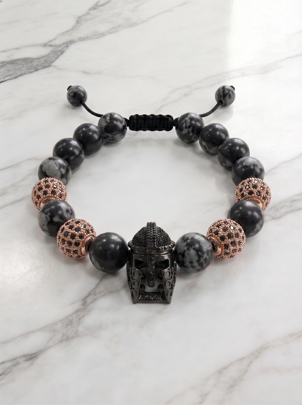 Detalle obsidiana nevada y zircón pulsera guerrero New Concept Dark Aurora