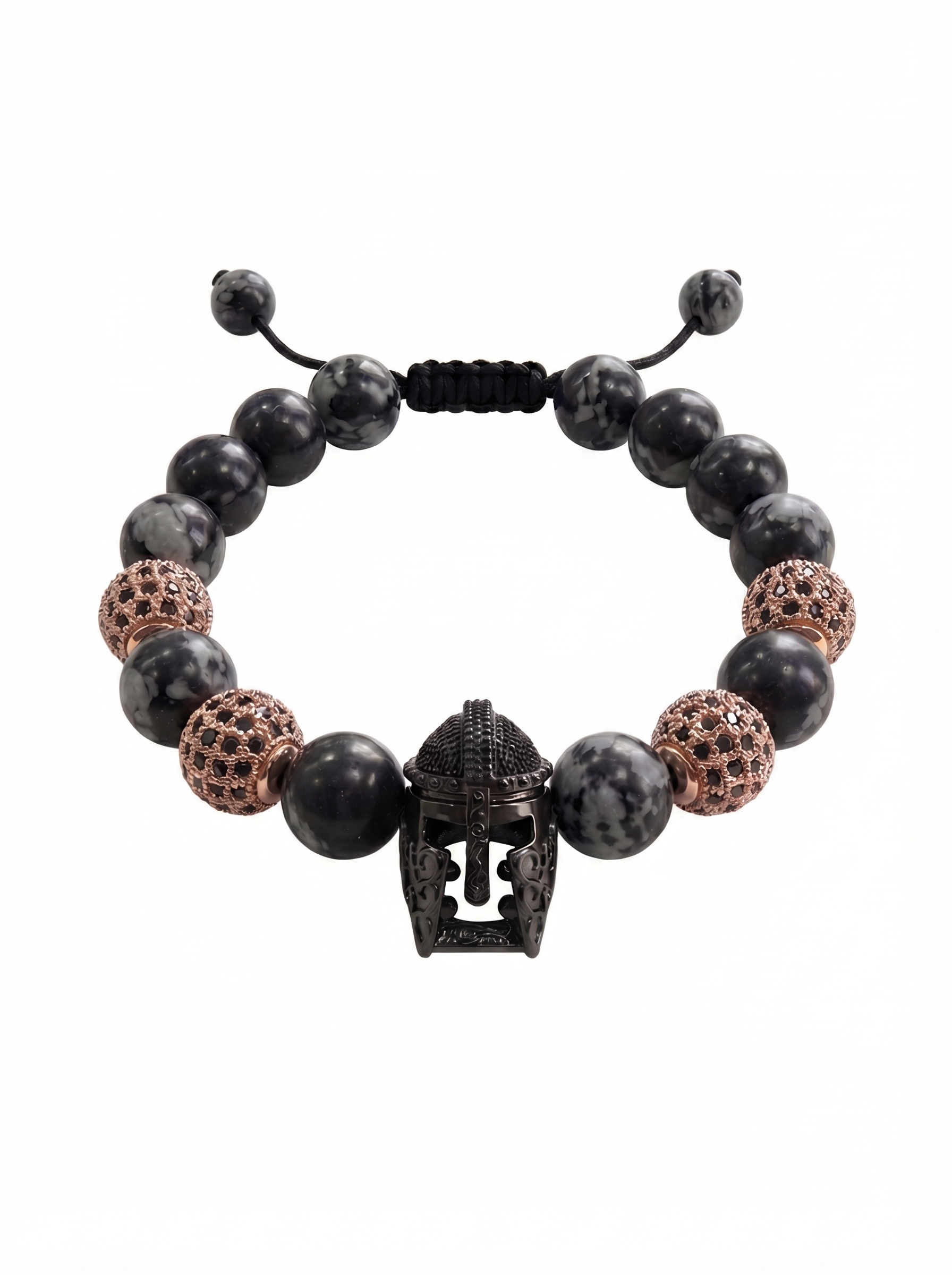 Pulsera hombre obsidiana nevada casco guerrero cobre New Concept Chile Dark Aurora