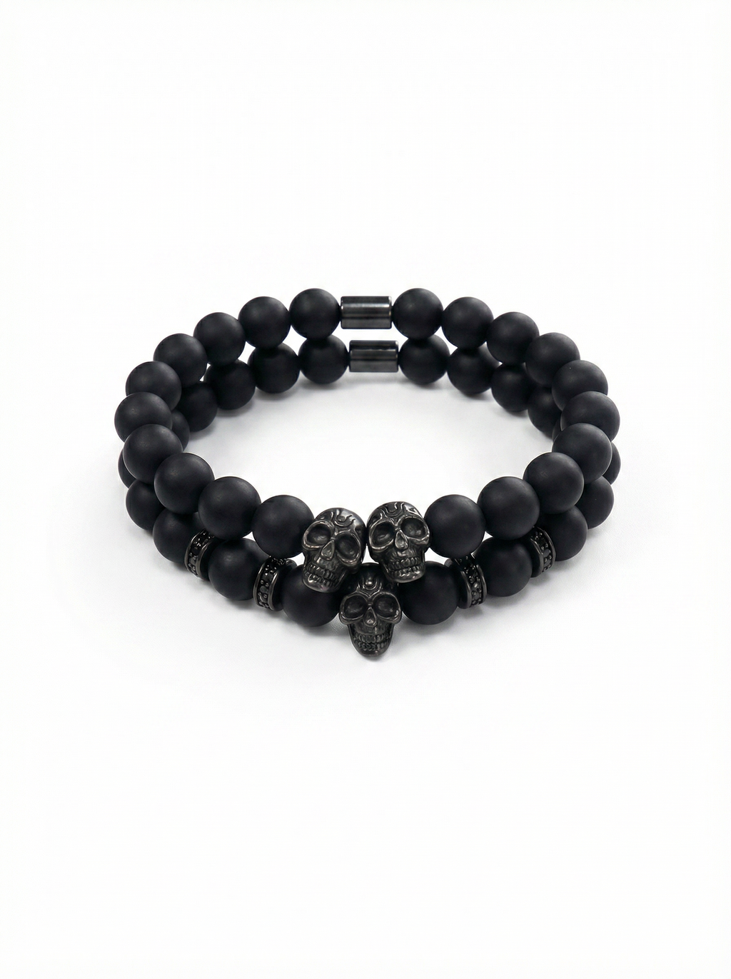 Pulsera hombre doble ágata negra calaveras cobre New Concept Chile Phantom Skull