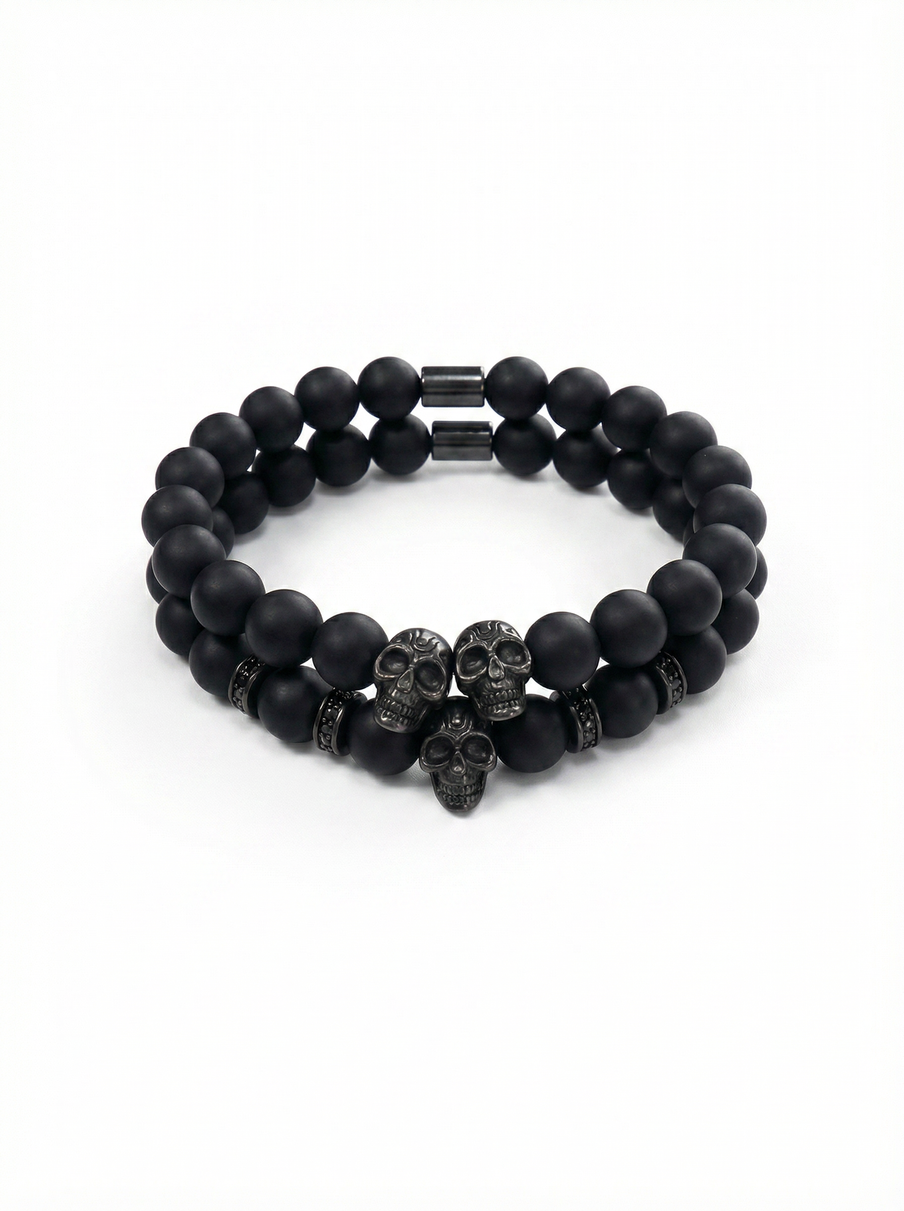 Pulsera hombre doble ágata negra calaveras cobre New Concept Chile Phantom Skull