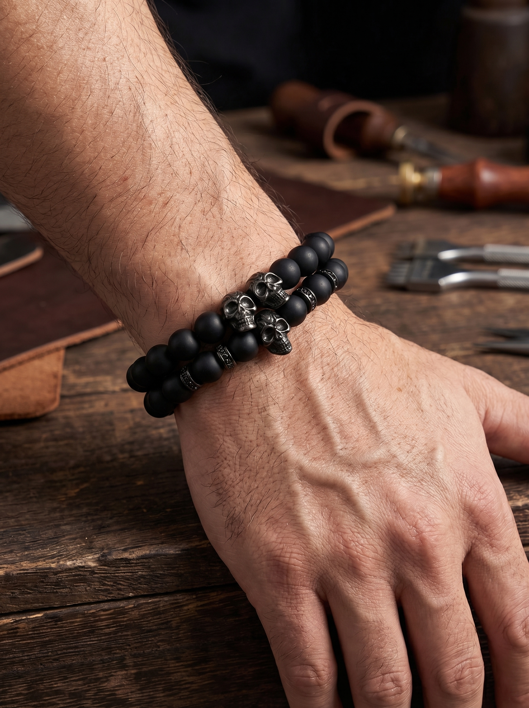 Pulsera Phantom Skull doble ágata lifestyle muñeca hombre New Concept Chile