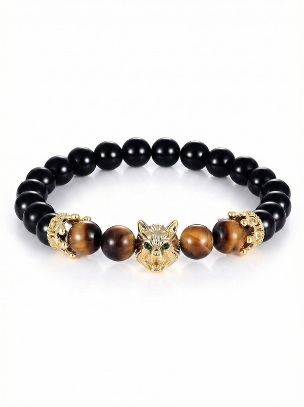 Pulsera hombre ágata negra ojo de tigre lobo cobre New Concept Chile Alpha Wolf