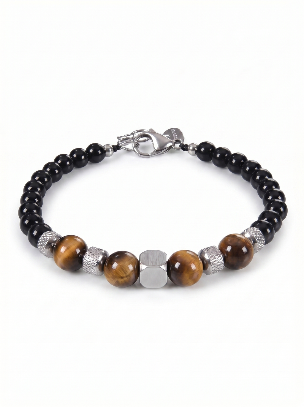 Pulsera hombre ágata negra acero ajustable New Concept Chile Balance Line