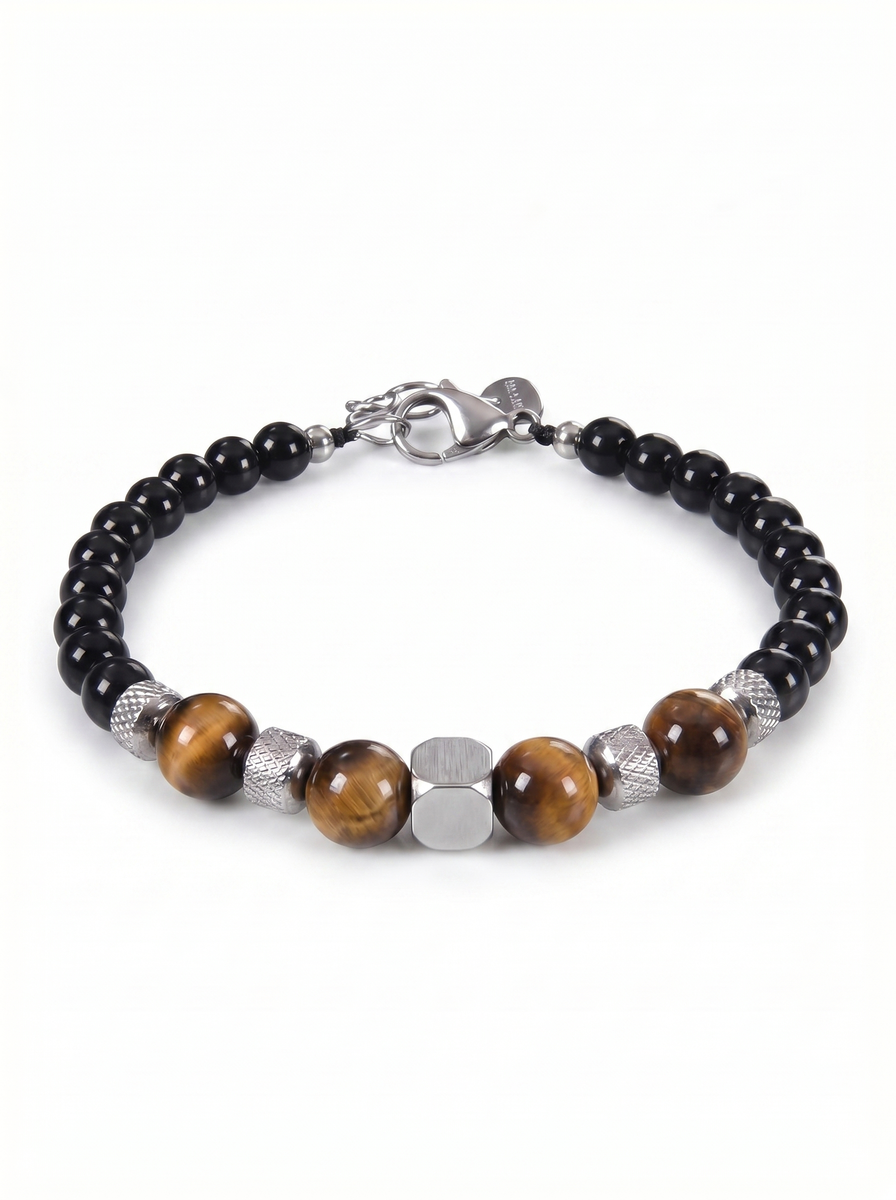 Pulsera hombre ágata negra acero ajustable New Concept Chile Balance Line