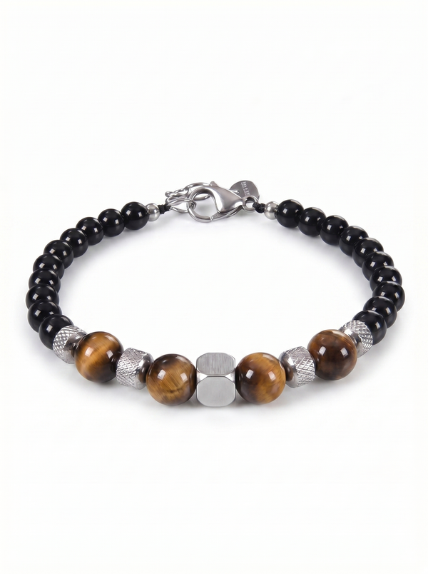 Pulsera hombre ágata negra acero ajustable New Concept Chile Balance Line