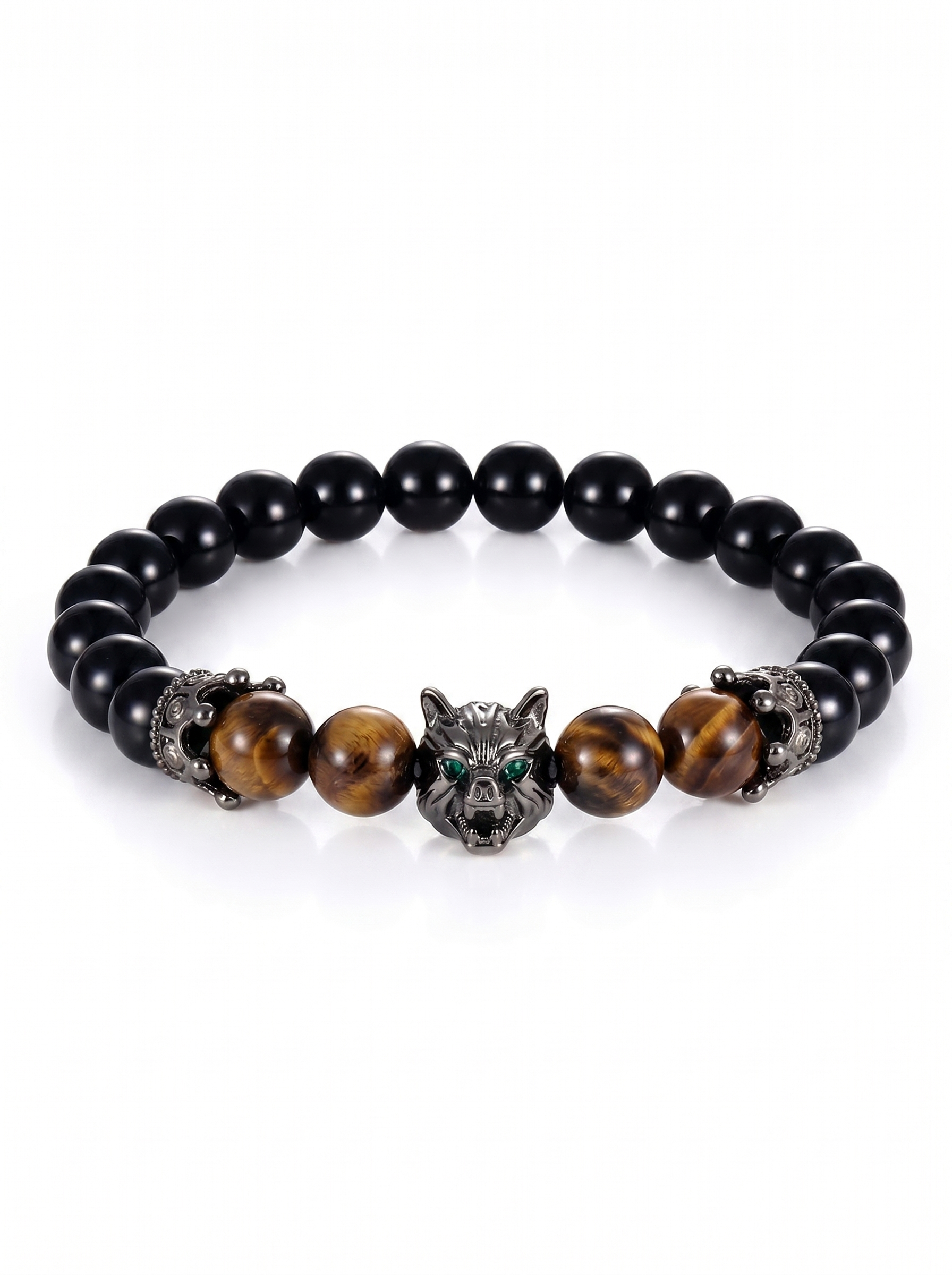 Detalle piedras ágata negra y ojo de tigre pulsera Alpha Wolf New Concept