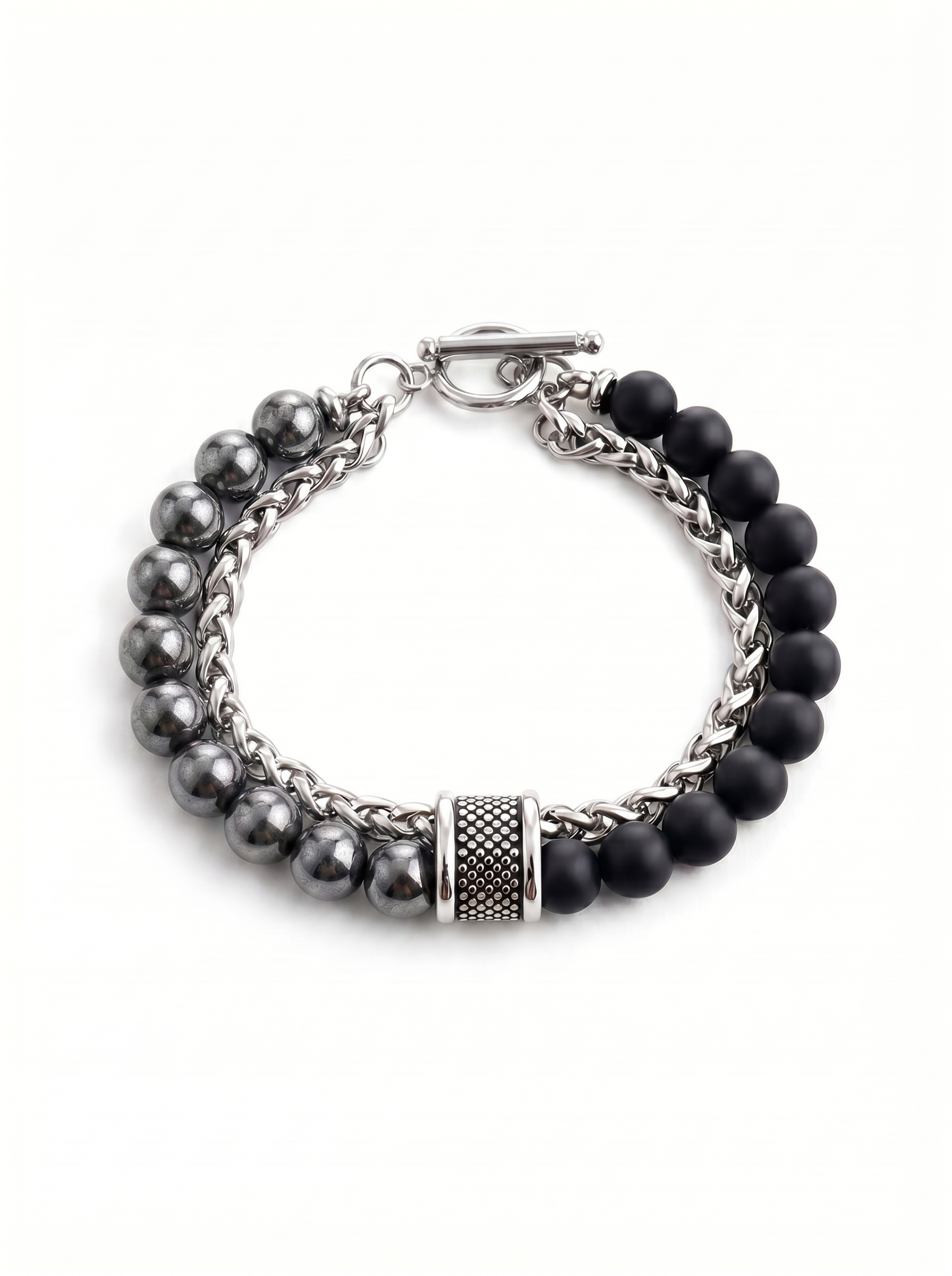 Pulsera Magnum ágata negra cadena acero masculina robusta New Concept Chile