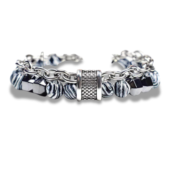Pulsera hombre piedras fantasía hematita cadena acero New Concept Chile Sigilio