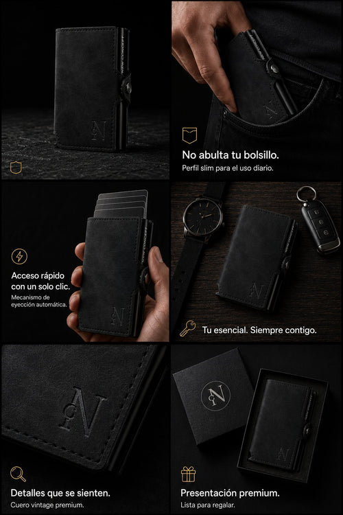 Billetera Woolrich Black - Vista frontal con tarjetas