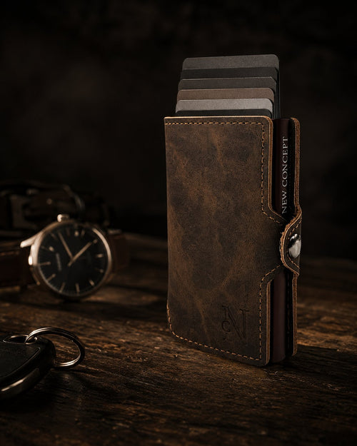 Billetera Woolrich Dark Brown - Vista con tarjetas eyectadas