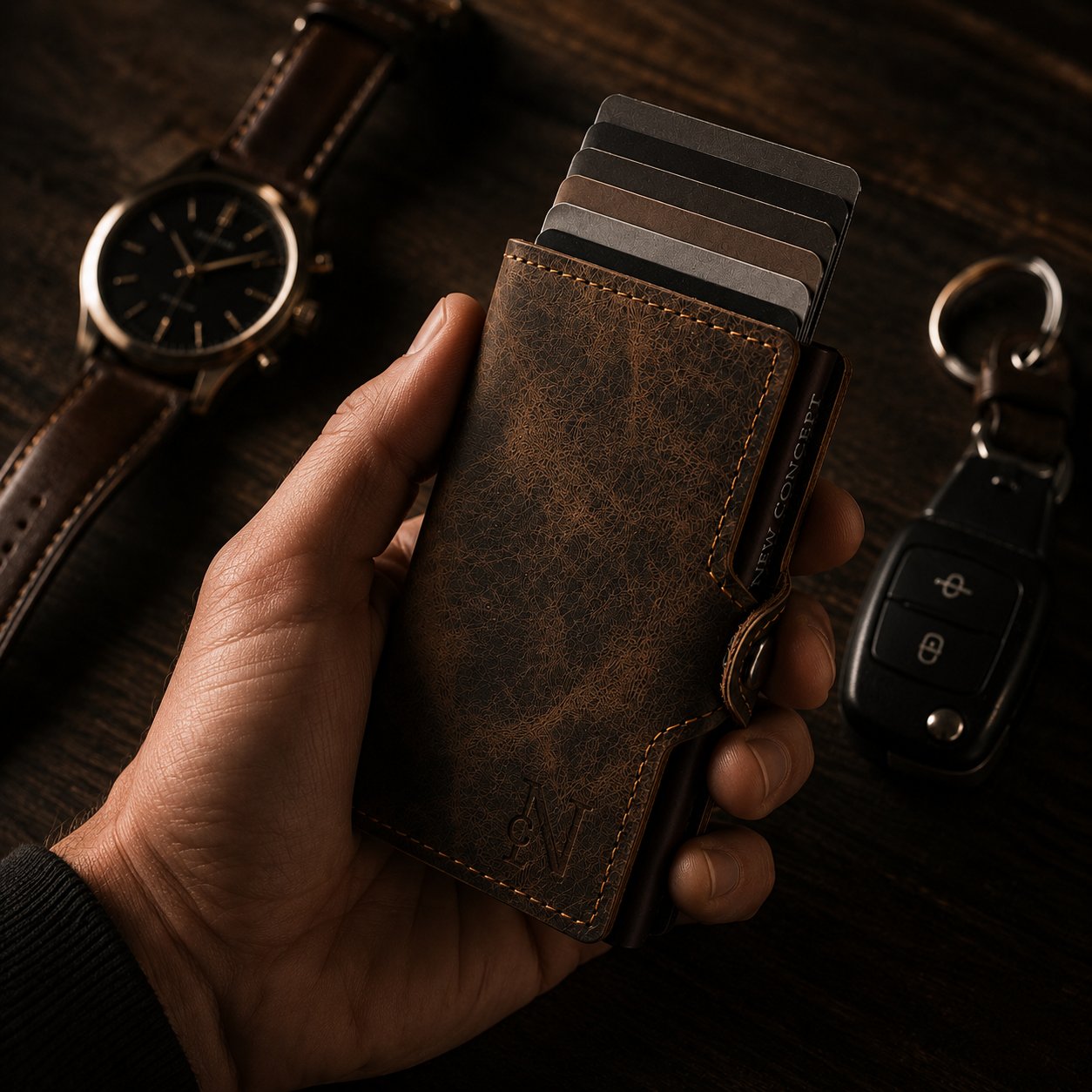 Billetera Woolrich Dark Brown - Tarjetas eyectadas en mano